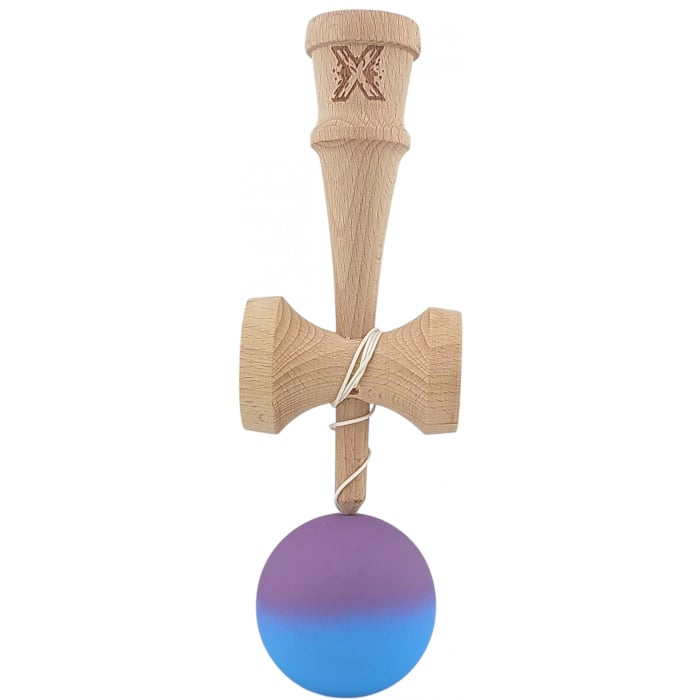 Kendama X Originala, Profesionala, Flippy, din Lemn, Rubber Grip, 18 cm, Gradient Violet/Albastru [3]