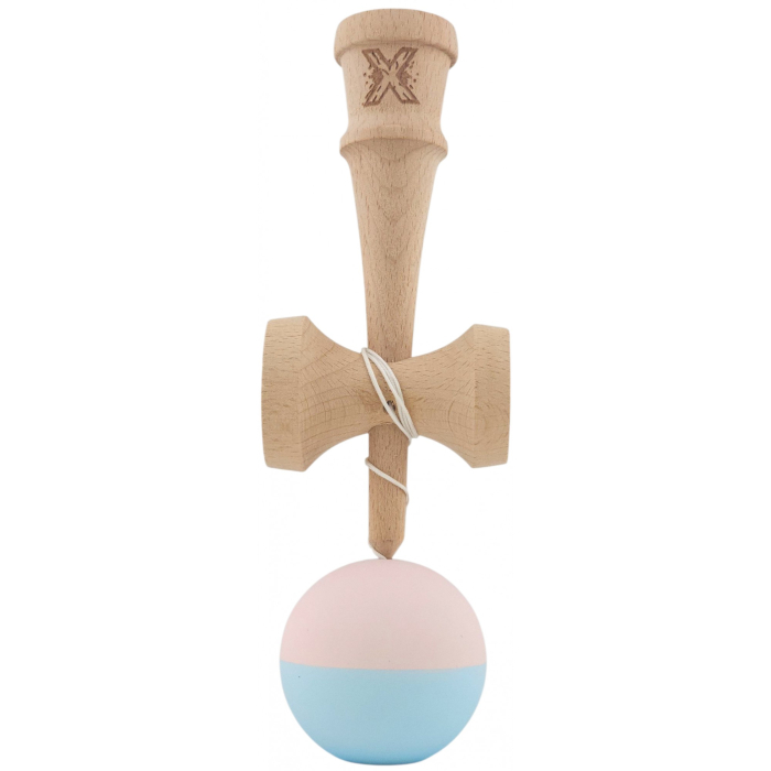 Kendama X Originala, Profesionala,  Flippy, din lemn, Rubber Grip, 18 cm, Roz/Albastru [2]