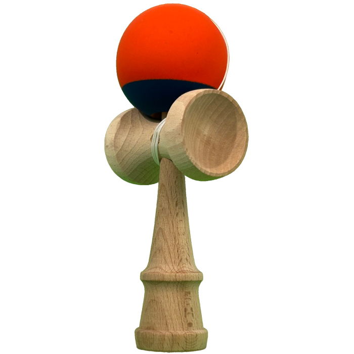 ucarie Interactiva Kendama Profesionala, Flippy, din Lemn cu Bila Cauciucata, 18 x 6 x 7 cm, Joc de Indemanare pentru Copii si Adulti, Bicolor Portocaliu Albastru inchis [2]