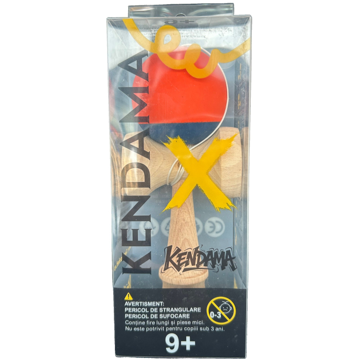 ucarie Interactiva Kendama Profesionala, Flippy, din Lemn cu Bila Cauciucata, 18 x 6 x 7 cm, Joc de Indemanare pentru Copii si Adulti, Bicolor Portocaliu Albastru inchis [4]