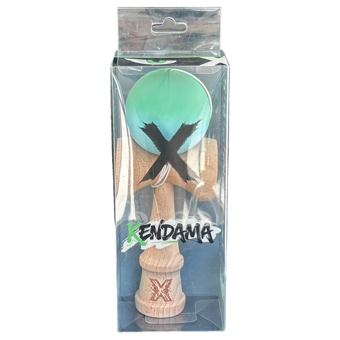 Jucarie Kendama X Originala, Profesionala, Flippy, din Lemn, Rubber Grip, 18 cm, Gradient Turcoaz/Alb [3]