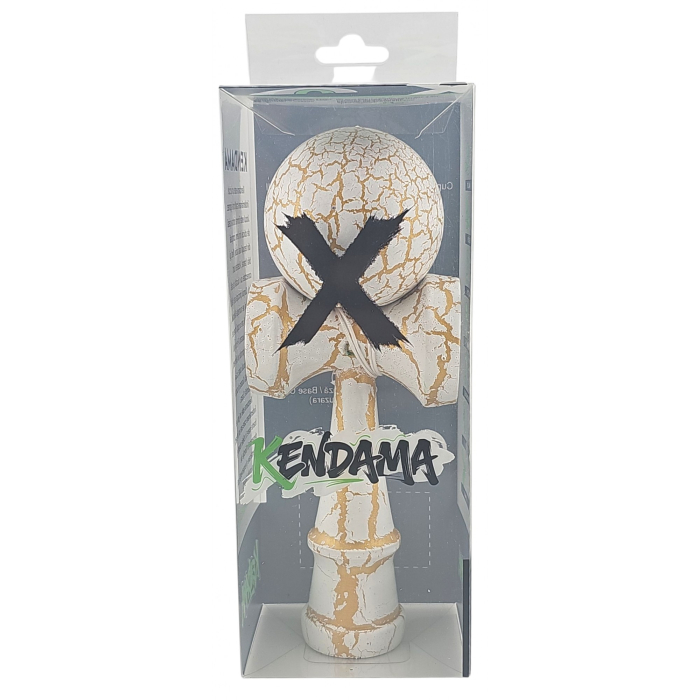 Kendama X Originala, Profesionala, Flippy, Kendama Cracked, din Lemn – 18 cm, Alb/Galben [4]