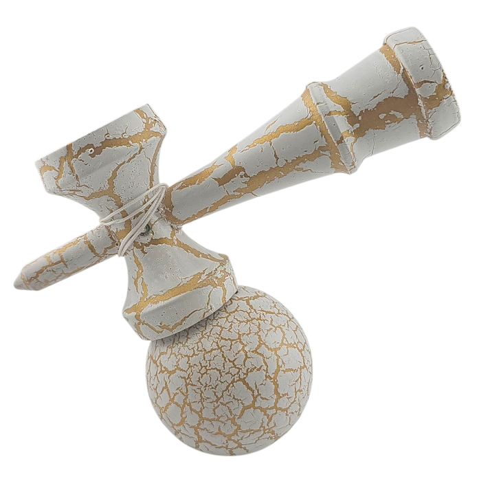 Kendama X Originala, Profesionala, Flippy, Kendama Cracked, din Lemn – 18 cm, Alb/Galben [3]