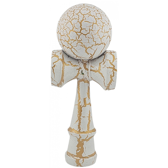 Kendama X Originala, Profesionala, Flippy, Kendama Cracked, din Lemn – 18 cm, Alb/Galben [1]