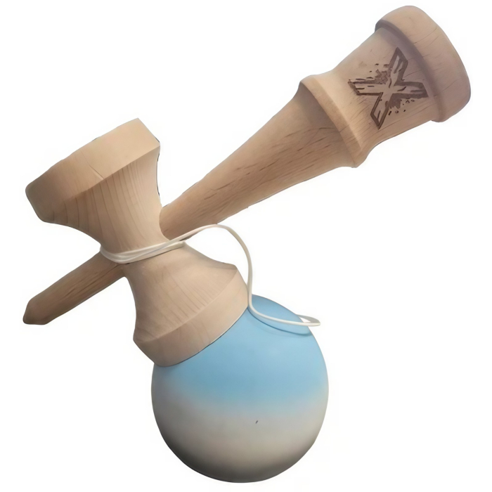 Kendama X Originala, Profesionala, Flippy, Rubber Grip, din Lemn, 18 cm, Albastru/Alb/Negru [3]