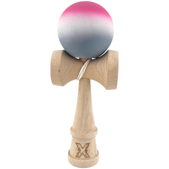 Jucarie Interactiva Kendama X Profesionala, Flippy, din Lemn, Rubber Grip, 18 cm, Roz/Alb/Gri [1]