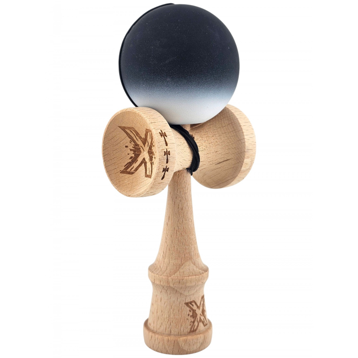 Kendama X Originala, Profesionala, Flippy, din Lemn, Big Cups, Rubber Grip, 18 cm, Alb/Negru [2]