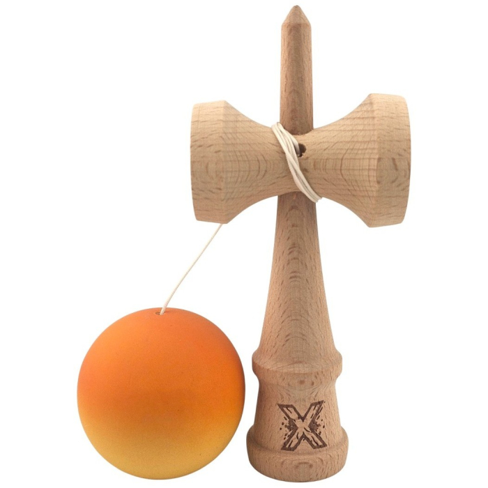 Kendama X Originala, Profesionala, Flippy, Rubber Grip, din Lemn, 18 cm, Portocaliu/Galben [4]