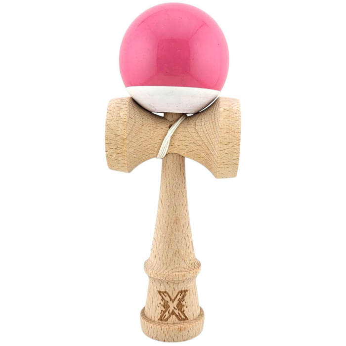 Kendama X Originala, Profesionala, Flippy, Rubber Grip, din Lemn, 18 cm,  Roz/Gri [1]