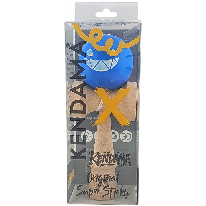 Kendama X Originala, Profesionala Limited Crazy Smile, Flippy, din Lemn, Super Stiky, 18 cm, Albastru [2]