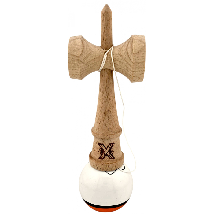Kendama X Originala, Profesionala, Flippy, din Lemn, Super Sticky, 18 cm, Alb/Portocaliu [3]