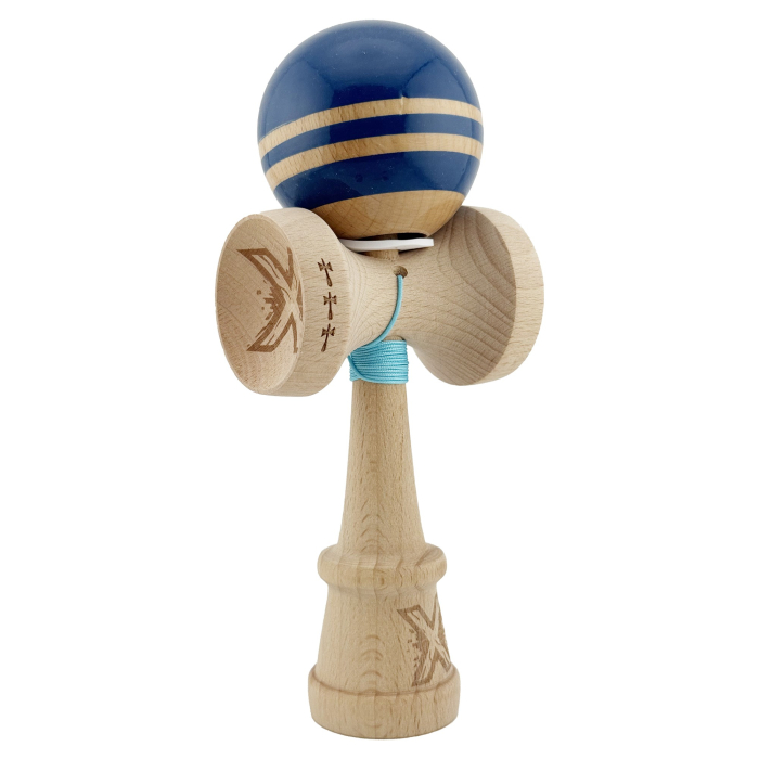 Kendama X Originala RAINBOW, Profesionala, Flippy, Cupe Mari KING SIZE V3, Super Sticky, Gaura in Baza, Rulment Metalic, din lemn 18 cm, Ata 55 cm, Albastru/Maro [1]