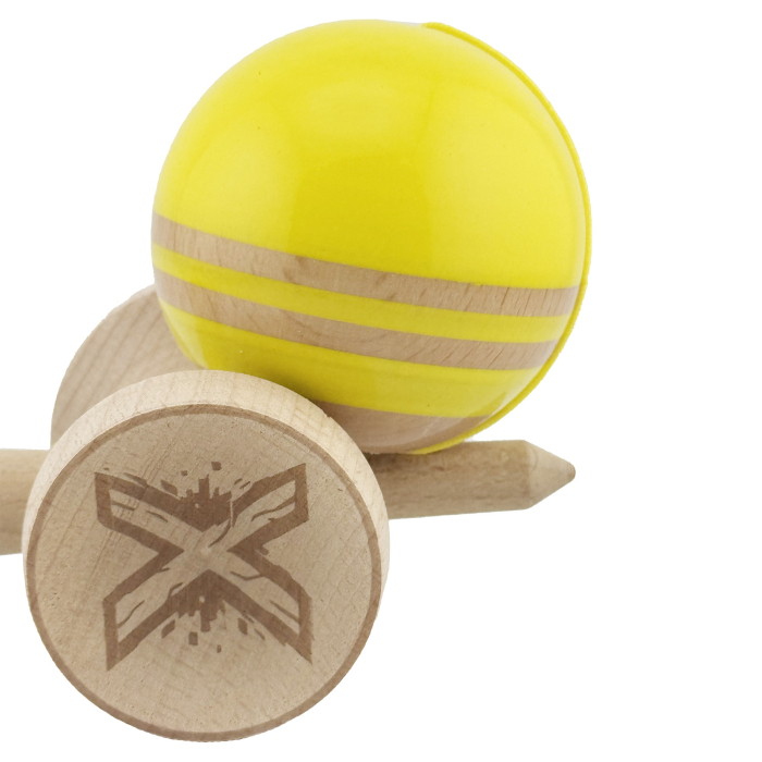 Kendama X Originala RAINBOW, Profesionala, Flippy, Cupe Mari KING SIZE V3, Super Sticky, Gaura in Baza, Rulment Metalic, din lemn 18 cm, Ata 55 cm, Galben/Maro [8]