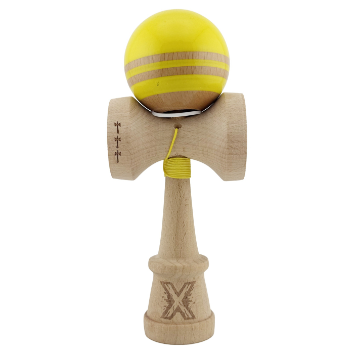 Kendama X Originala RAINBOW, Profesionala, Flippy, Cupe Mari KING SIZE V3, Super Sticky, Gaura in Baza, Rulment Metalic, din lemn 18 cm, Ata 55 cm, Galben/Maro [2]