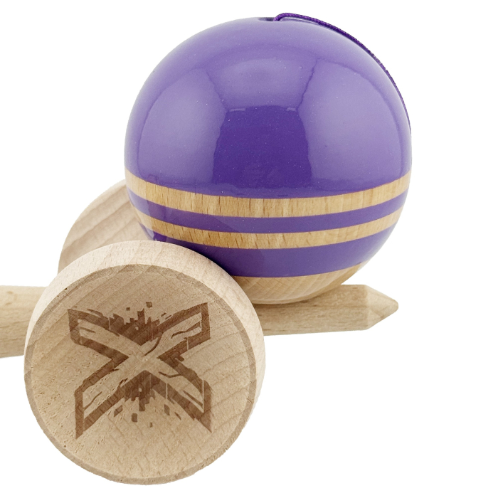 Kendama X Originala RAINBOW, Profesionala, Flippy, Cupe Mari KING SIZE V3, Super Sticky, Gaura in Baza, Rulment Metalic, din lemn 18 cm, Ata 55 cm, Indigo/Maro [8]