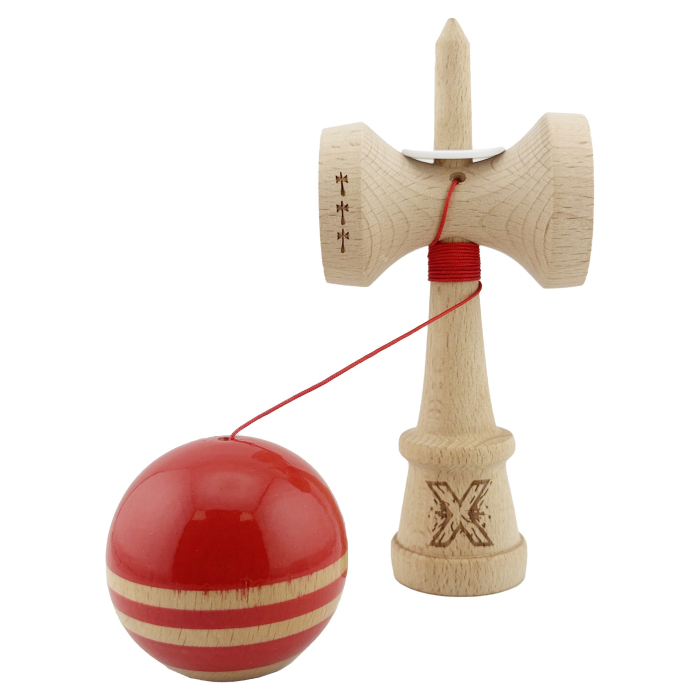 Kendama X Originala RAINBOW, Profesionala, Flippy, Cupe Mari KING SIZE V3, Super Sticky, Gaura in Baza, Rulment Metalic, din lemn 18 cm, Ata 55 cm, Rosu/Maro [4]