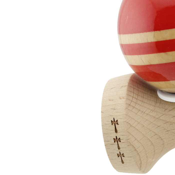 Kendama X Originala RAINBOW, Profesionala, Flippy, Cupe Mari KING SIZE V3, Super Sticky, Gaura in Baza, Rulment Metalic, din lemn 18 cm, Ata 55 cm, Rosu/Maro [7]