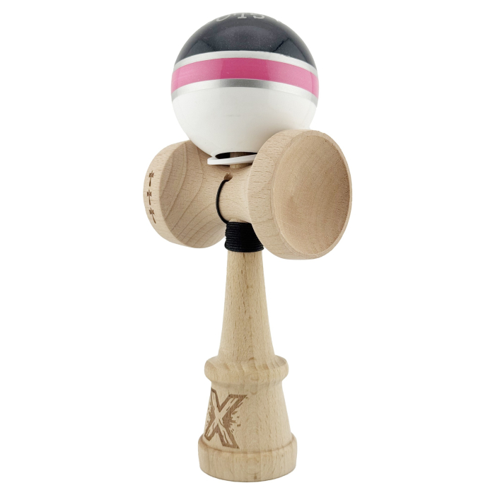 Kendama X Originala ROYAL SPIKE, Profesionala, Flippy, Cupe Mari KING SIZE V3, Super Sticky, Gaura in Baza, Rulment Metalic, din lemn 18 cm, Ata 55 cm, Inel Roz [3]