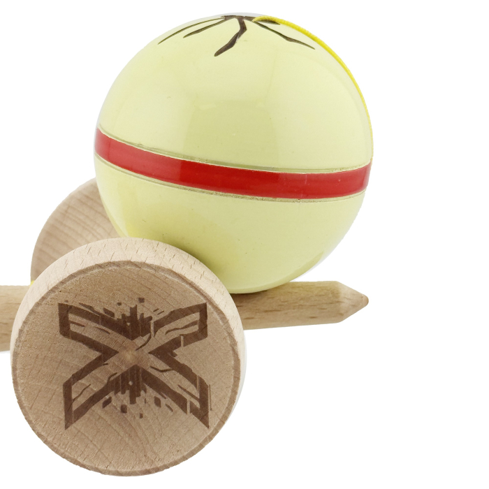 Kendama X Originala Silken, Profesionala, Flippy, Cupe Mari KING SIZE V3, Super Sticky, Gaura in Baza, Rulment Metalic, din lemn 18 cm, Ata 55 cm, Cream Galben [8]