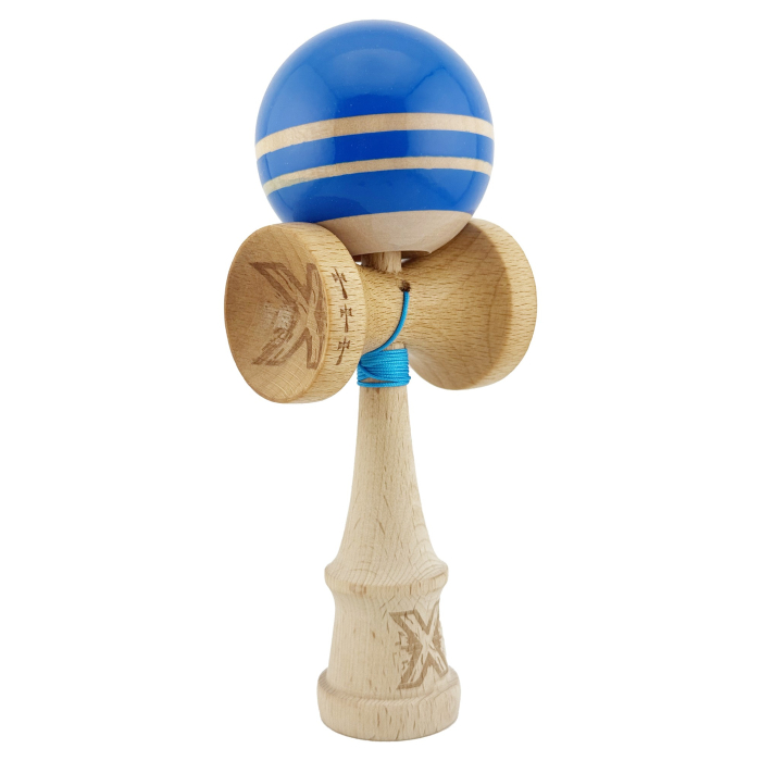 Kendama X Rainbow Originala, Profesionala, Flippy, Big Cups V2, Super Sticky cu Cupe Mari, Rulment Metalic, din lemn 18 cm, Ata 55 cm, Albastru/Maro [10]