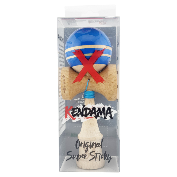 Kendama X Rainbow Originala, Profesionala, Flippy, Big Cups V2, Super Sticky cu Cupe Mari, Rulment Metalic, din lemn 18 cm, Ata 55 cm, Albastru/Maro [5]