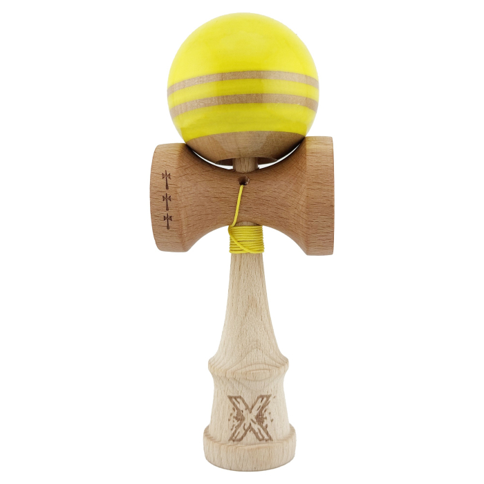 Kendama X Rainbow Originala, Profesionala, Flippy, Big Cups V2, Super Sticky cu Cupe Mari, Rulment Metalic, din lemn 18 cm, Ata 55 cm, Galben/Maro [1]
