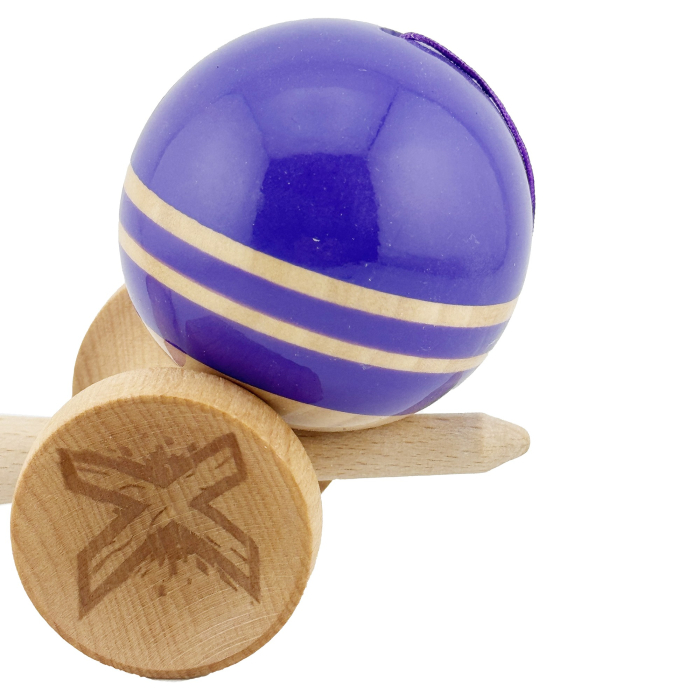 Kendama X Rainbow Originala, Profesionala, Flippy, Big Cups V2, Super Sticky cu Cupe Mari, Rulment Metalic, din lemn 18 cm, Ata 55 cm, Indigo/Maro [8]