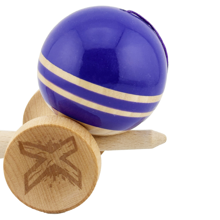 Kendama X Rainbow Originala, Profesionala, Flippy, Big Cups V2, Super Sticky cu Cupe Mari, Rulment Metalic, din lemn 18 cm, Ata 55 cm, Violet/Maro [8]