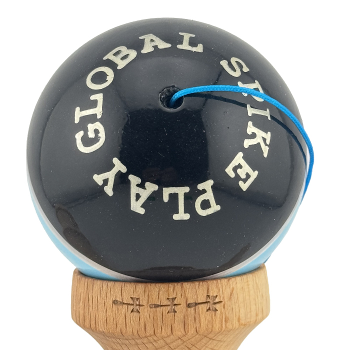 Kendama X ROYAL SPIKE Originala, Profesionala, Flippy, Big Cups V2, Super Sticky cu Cupe Mari, Rulment Metalic, din lemn 18 cm, Ata 55 cm, Negru/Albastru Silver/Alb [9]