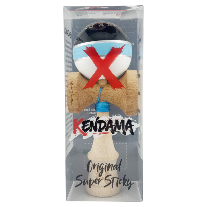 Kendama X ROYAL SPIKE Originala, Profesionala, Flippy, Big Cups V2, Super Sticky cu Cupe Mari, Rulment Metalic, din lemn 18 cm, Ata 55 cm, Negru/Albastru Silver/Alb [5]