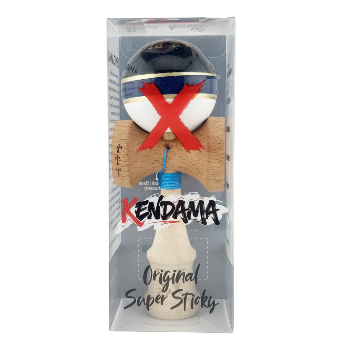Kendama X ROYAL SPIKE Originala, Profesionala, Flippy, Big Cups V2, Super Sticky cu Cupe Mari, Rulment Metalic, din lemn 18 cm, Ata 55 cm, Negru/Dark Blue Gold/Alb [5]