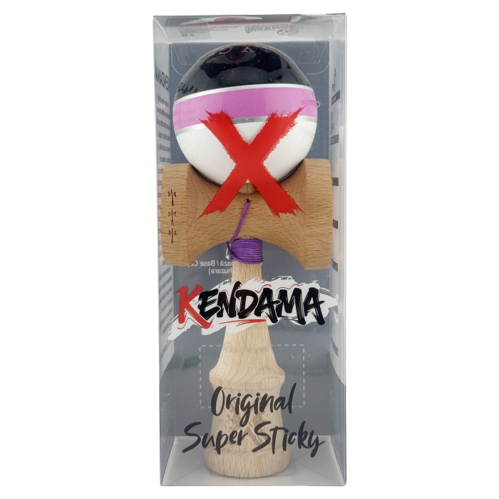 Kendama X ROYAL SPIKE Originala, Profesionala, Flippy, Big Cups V2, Super Sticky cu Cupe Mari, Rulment Metalic, din lemn 18 cm, Ata 55 cm, Negru/Roz Silver/Alb [5]