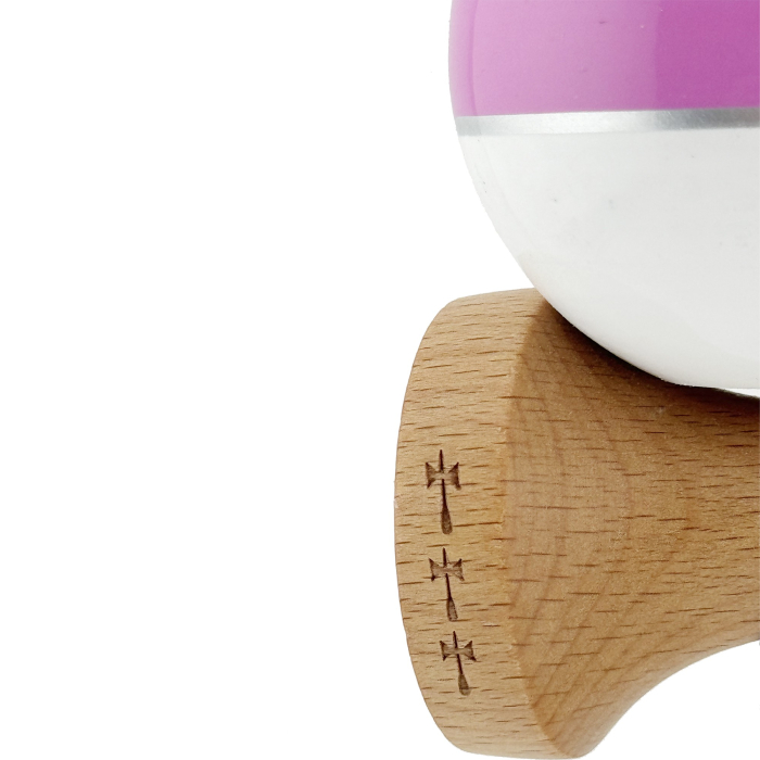 Kendama X ROYAL SPIKE Originala, Profesionala, Flippy, Big Cups V2, Super Sticky cu Cupe Mari, Rulment Metalic, din lemn 18 cm, Ata 55 cm, Negru/Roz Silver/Alb [7]