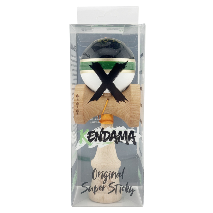 Kendama X ROYAL SPIKE Originala, Profesionala, Flippy, Big Cups V2, Super Sticky cu Cupe Mari, Rulment Metalic, din lemn 18 cm, Ata 55 cm, Negru/Verde Gold/Alb [5]