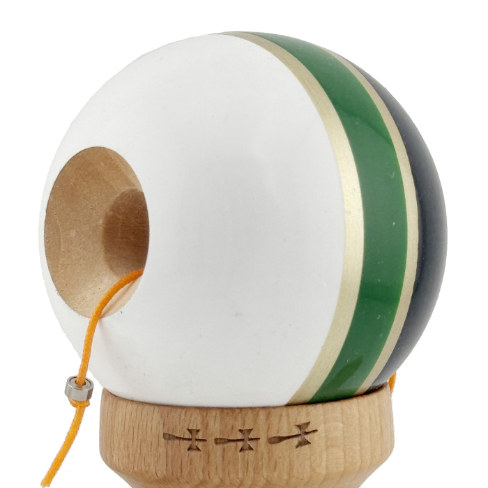 Kendama X ROYAL SPIKE Originala, Profesionala, Flippy, Big Cups V2, Super Sticky cu Cupe Mari, Rulment Metalic, din lemn 18 cm, Ata 55 cm, Negru/Verde Gold/Alb [6]