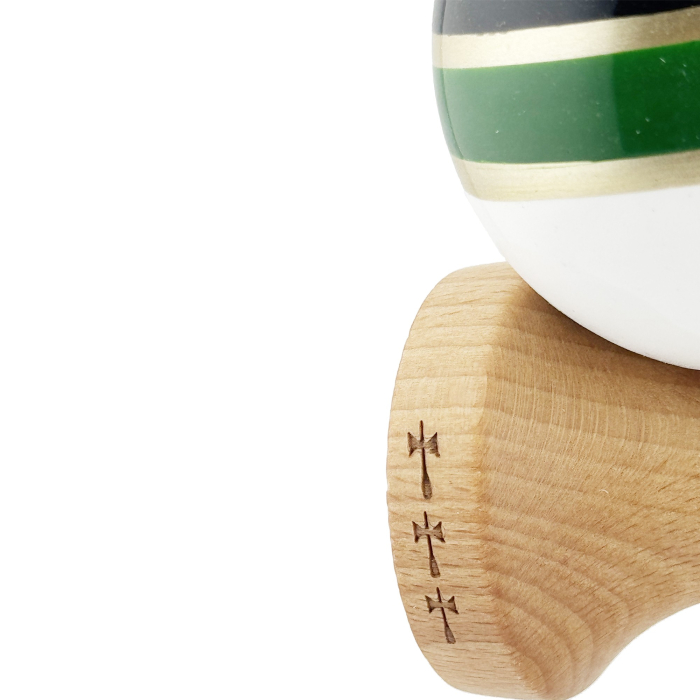Kendama X ROYAL SPIKE Originala, Profesionala, Flippy, Big Cups V2, Super Sticky cu Cupe Mari, Rulment Metalic, din lemn 18 cm, Ata 55 cm, Negru/Verde Gold/Alb [7]