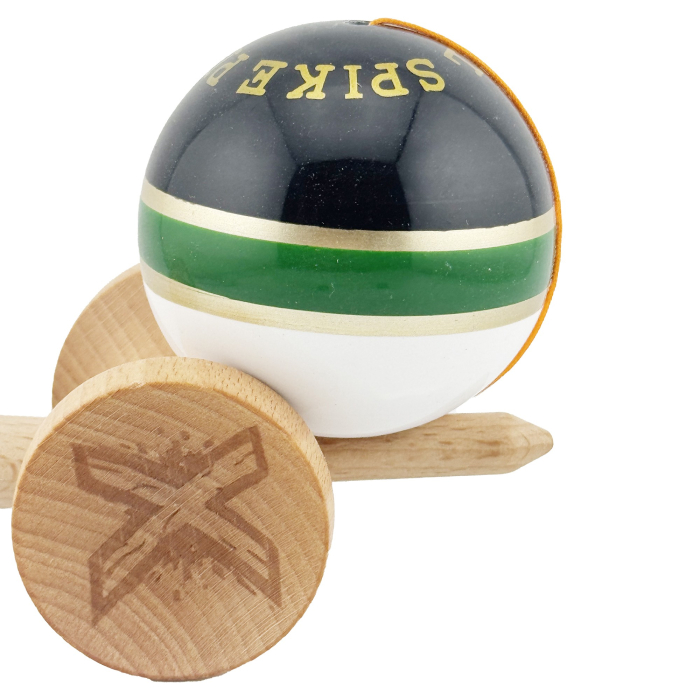 Kendama X ROYAL SPIKE Originala, Profesionala, Flippy, Big Cups V2, Super Sticky cu Cupe Mari, Rulment Metalic, din lemn 18 cm, Ata 55 cm, Negru/Verde Gold/Alb [8]