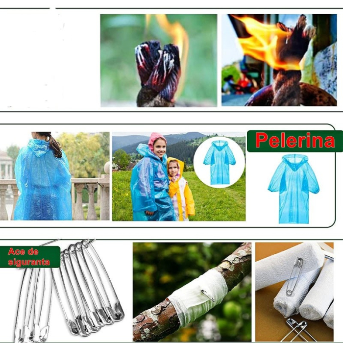 Kit de Supraviețuire Multifuncțional, Flippy, Set cu 40 de Accesorii și Instrumente Profesionale, Trusă de Prim Ajutor, pentru Camping, Drumeții și Aventuri în Aer Liber, cu Borsetă de Depozitare Incl [7]