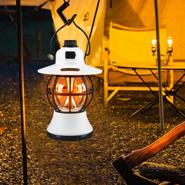 Lampă de camping retro portabilă, Felinar Vintage LED ABS, Acumulator inclus 1200 mAh, reincarcabila, 20 cm inaltime, 3 moduri de iluminare, intensitate reglabila,Lampa portabila pentru cort în aer li [3]