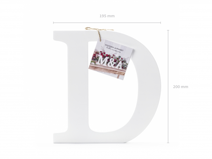 Literă lemn D, albă, 19.5x20cm [3]