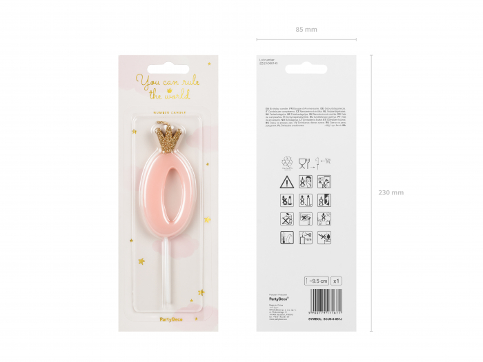 Lumânare cifra 0, roz deschis, 9.5cm [3]