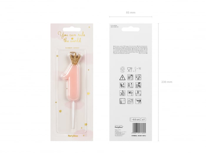 Lumânare cifra 1, roz deschis, 9.5cm [3]