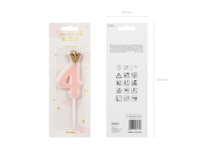 Lumânare cifra 4, roz deschis, 9.5cm [3]