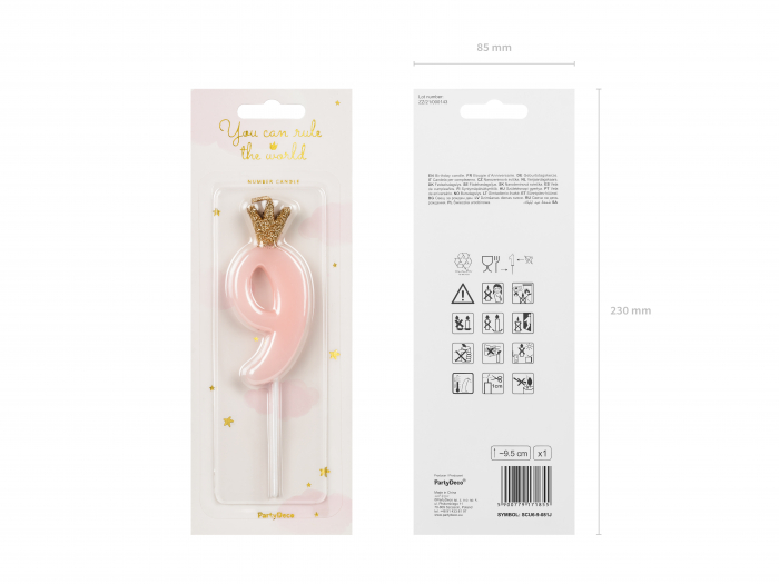 Lumânare cifra 9, roz deschis, 9.5cm [3]