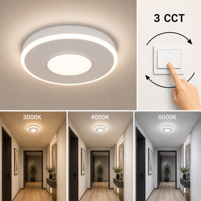 Lustra LED ALAJA, 33W, Diametru 22cm, Lumina Calda/Neutra/Rece, Alb, Metal si Acril [12]