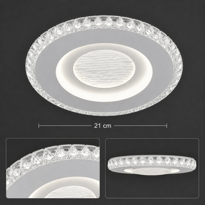 Lustra LED CELUN, 33W, Diametru 21cm, Lumina Calda/Neutra/Rece, Alb, Metal si Acril [12]