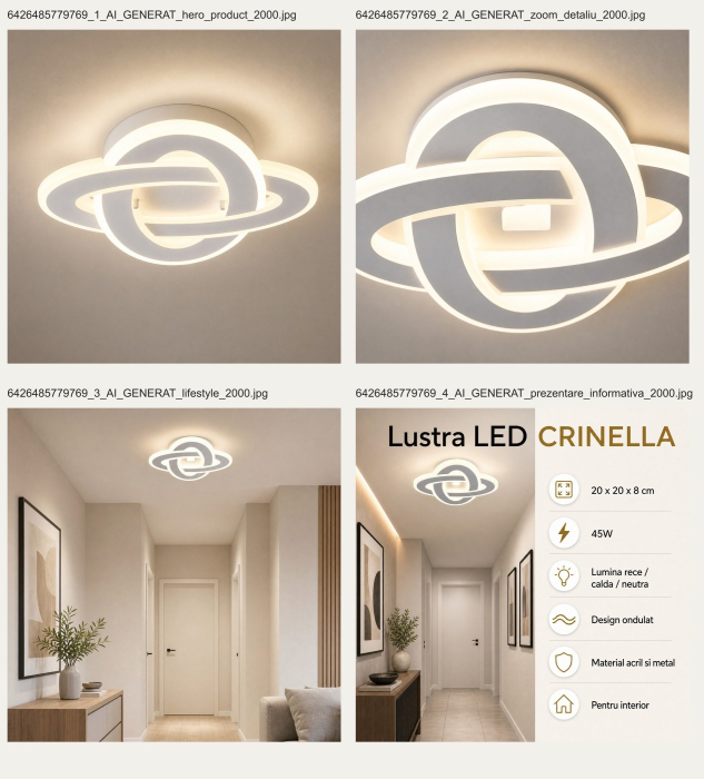 Lustra LED CRINELLA 45W, Diametru 23cm, lumina Rece/Calda/Neutra, Alb [9]