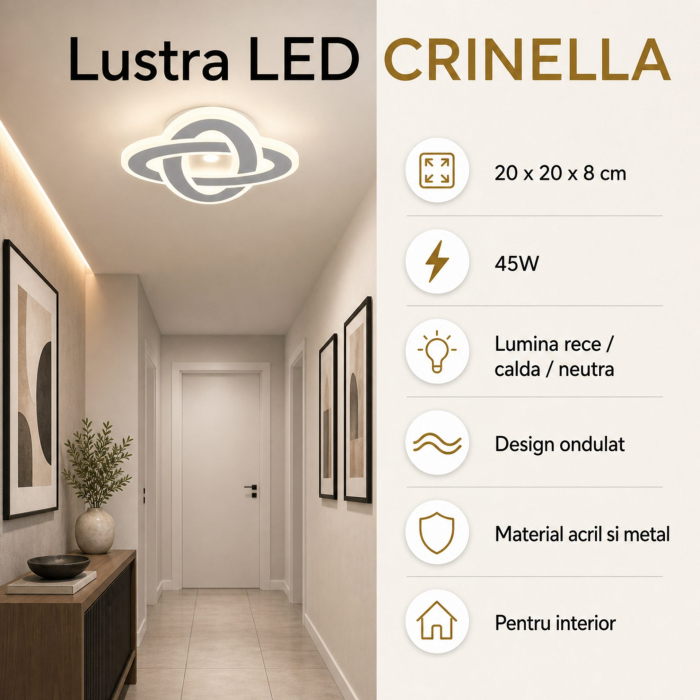 Lustra LED CRINELLA 45W, Diametru 23cm, lumina Rece/Calda/Neutra, Alb [8]