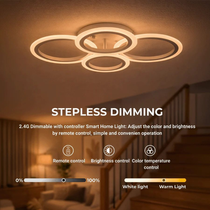 Lustra LED cu telecomanda BETTY 43W, 4 Cercuri, lumina Rece/Calda/Neutra, Dimabila, Alb [3]