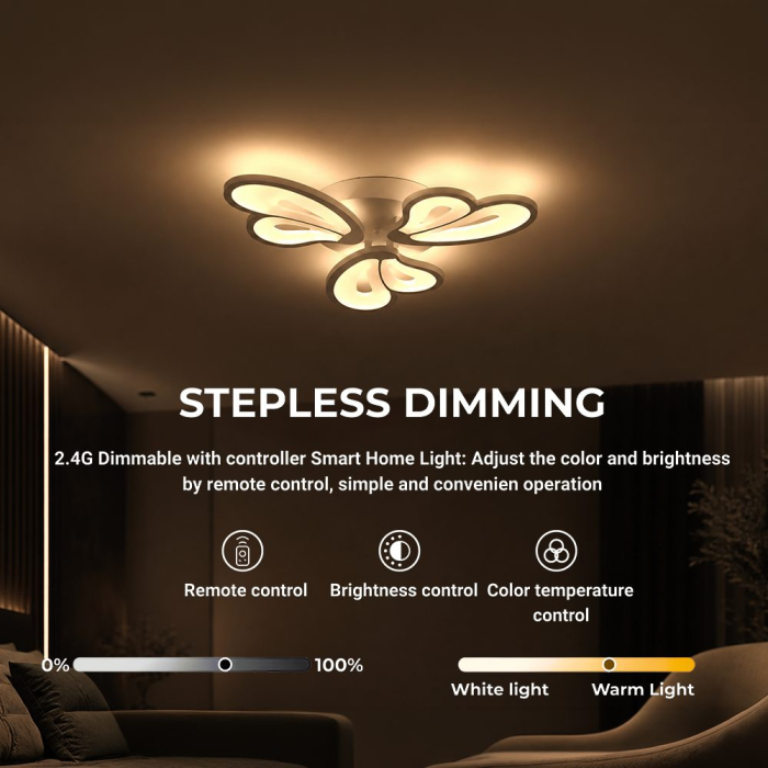 Lustra LED cu telecomanda BLOSSOM 40W, 3 Petale, lumina Rece/Calda/Neutra, Dimabila, Alb [4]
